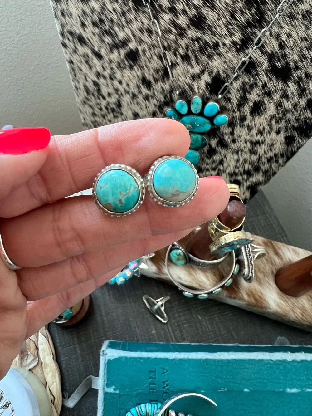 Sterling Silver Turquoise Stud Earrings - Bright Blue